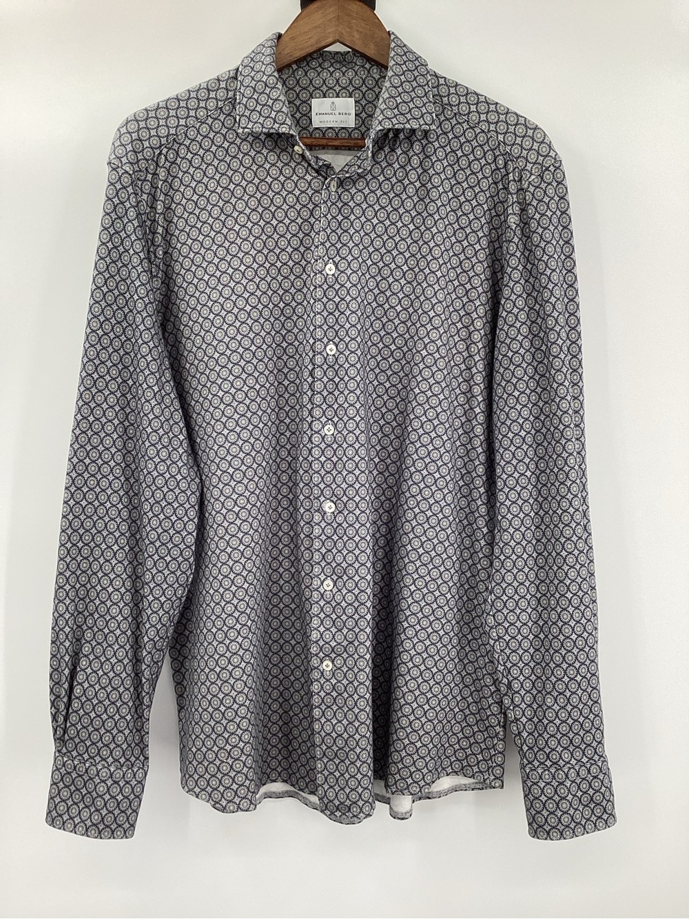 Emanuel Berg Modern Fit Contemporary Geometric Print Knit Shirt - Grey & Blue